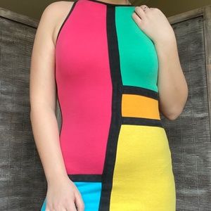 Vintage color block body con dress